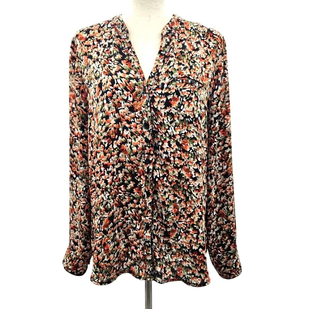 KUT from the Kloth Women's Medium Floral Print Button Down Long‎ Sleeve Blouse